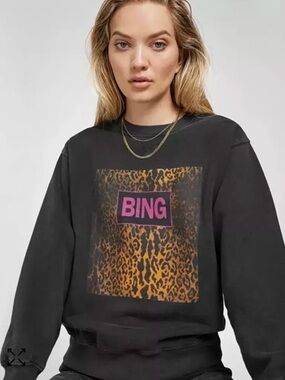RARE Anine Bing HTF Ramona Leopard Bing Pink Sweatershirt VGUC M